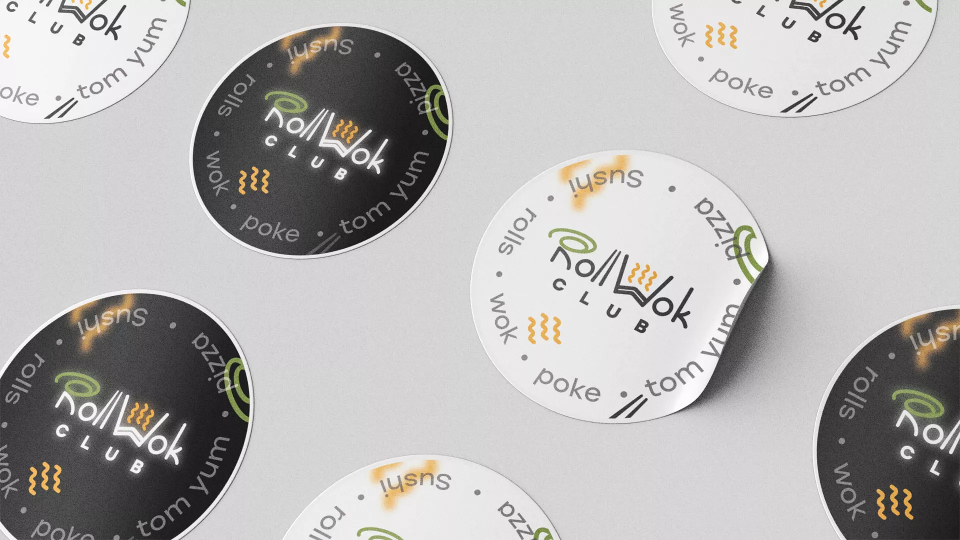 Разработка наклеек для суши-бара «Roll Wok Club» в Шадринске